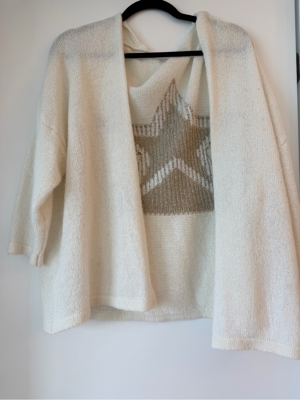 Women's Cream Open Front Star Pullover Sweater